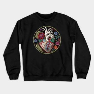 Botanical White Heart Embroidered Patch Crewneck Sweatshirt